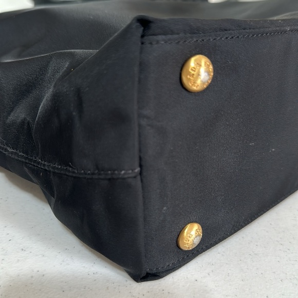 PRADA Tessuto Tote Bag Nylon with Gold Triangle Large Logo Plate Shoulder Bag - Picture 7 of 16